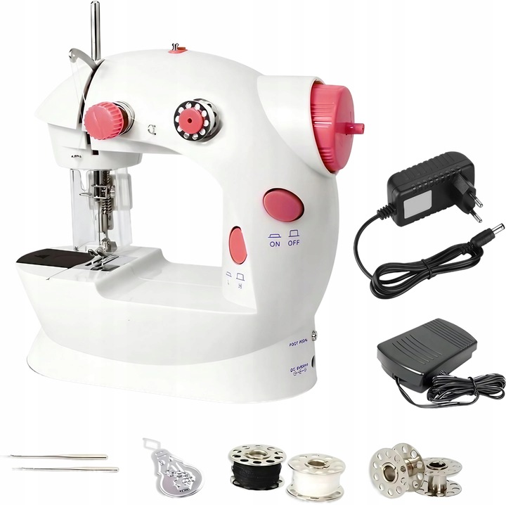 PRAWDZIWA MASZYNA DO SZYCIA DLA DZIECI Z OSŁONĄ NA PALCE + IGŁA NICI LAMPKA