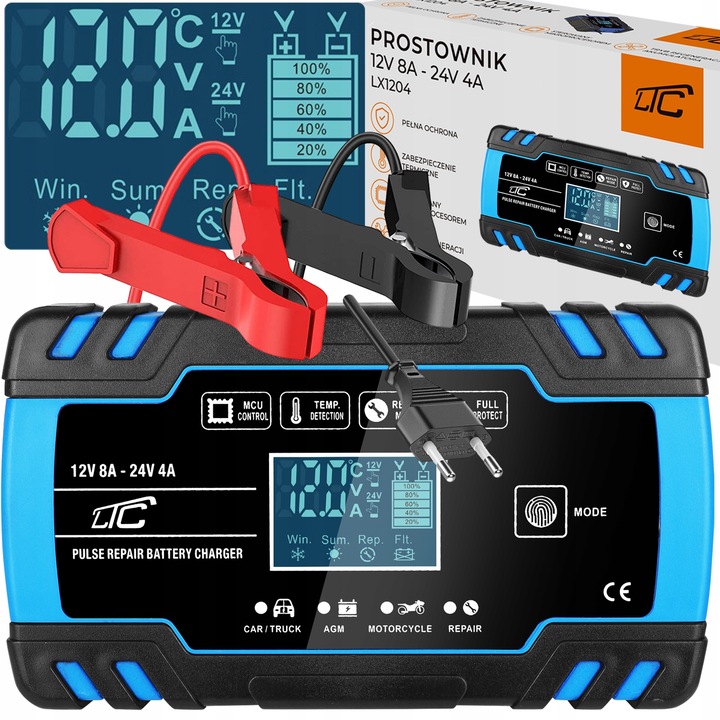 PROSTOWNIK AUTOMATYCZNY SAMOCHODOWY FUNKCJA NAPRAWY DO AKUMULATORÓW 12V 24V