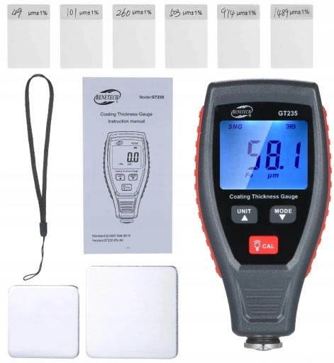 MIERNIK TESTER CZUJNIK GRUBOŚCI POWŁOKI LAKIERU STAL ALUMINIUM 0-1800 µm