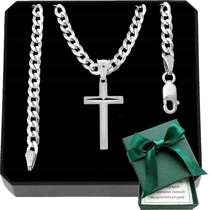 Łańcuszek męski srebrny 925 pancerka 4 mm 50 cm z krzyżykiem na urodziny