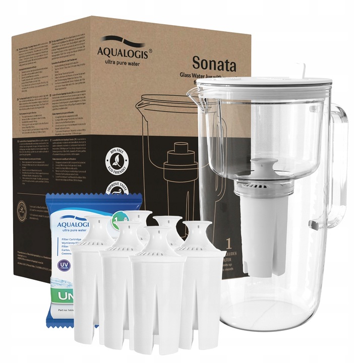 Szklany dzbanek filtrujący Sonata Biały + 6 wkładów UniX