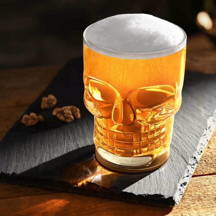 KUFEL DO PIWA Z UCHEM CZASZKA SZKLANY DUŻY 500ML PREZENT NA URODZINY