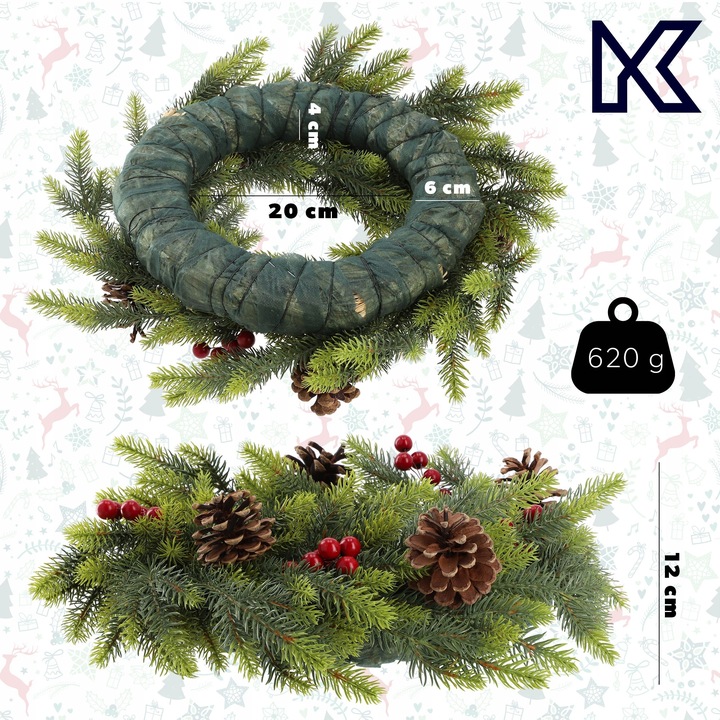 WIANEK ŚWIĄTECZNY STROIK NA DRZWI STÓŁ WIENIEC OZDOBA PREMIUM ŚWIĘTA 45 cm