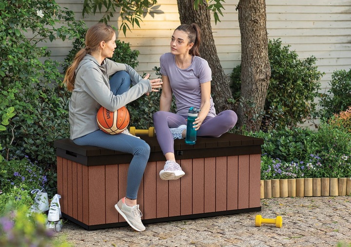 Skrzynia ogrodowa DARWIN BOX 380L można siadać Pojemna Schowek na Balkon