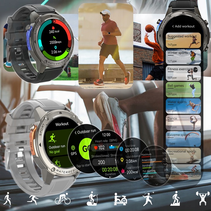 ZEGAREK MĘSKI Z GPS SMARTWATCH PROVENTUS MENU PL WODOODPORNY SPORT ROZMOWY
