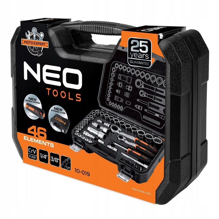 NEO ZESTAW NASADEK PRZELOTOWYCH 1/4" 3/8" 46szt z grzechotkami CrV 10-019