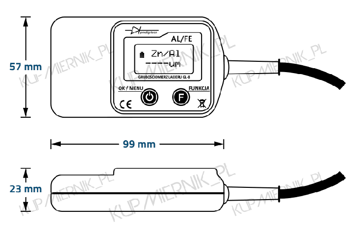 Miernik Grubości Lakieru Tester Prodig Tech GL-8s Sonda na Przewodzie