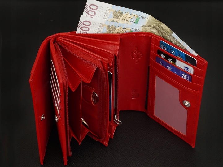 KOCHMANSKI portfel damski skórzany średni zapinany super pojemny czerwony