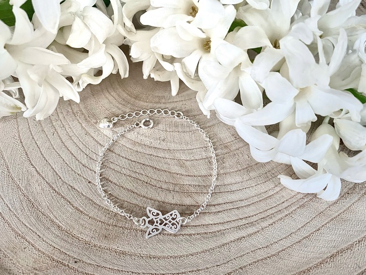 Srebrna bransoletka dla dziewczynki Anioł Serce 925 Komunia Chrzest prezent