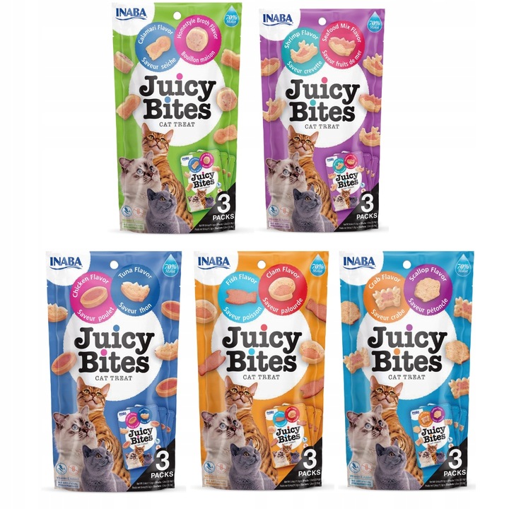 INABA CAT JUICY BITES Przysmaki dla Kota ZESTAW 5 SMAKÓW 5 opak. (3x11,3g)