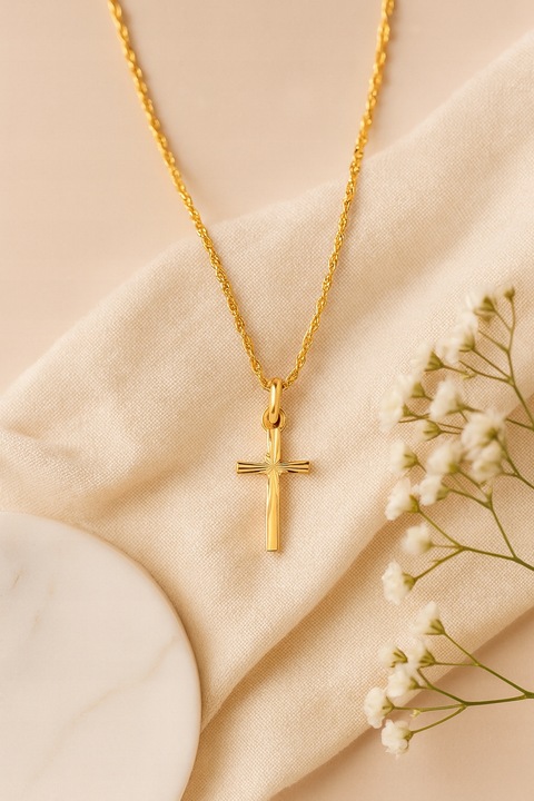 Złoty Łańcuszek Krzyżyk 585 Chrzest Komunia Grawer