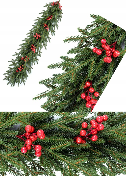 Wianek Świąteczny Świerk NATURA z JARZĘBINĄ 3D 100%PE 60 cm KOMINEK drzwi