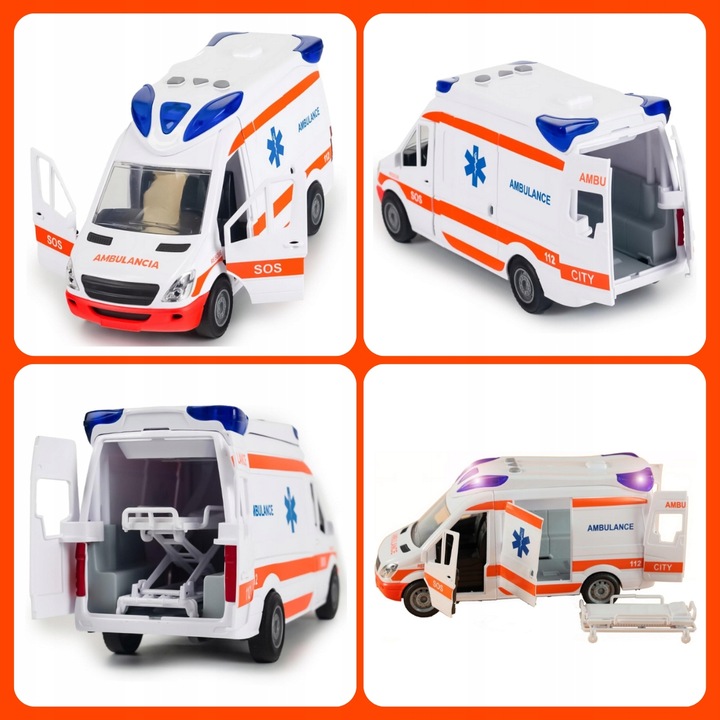 Auto Karetka Pogotowia Ambulans Bus Napęd Dźwięki Otwierane Drzwi z noszami