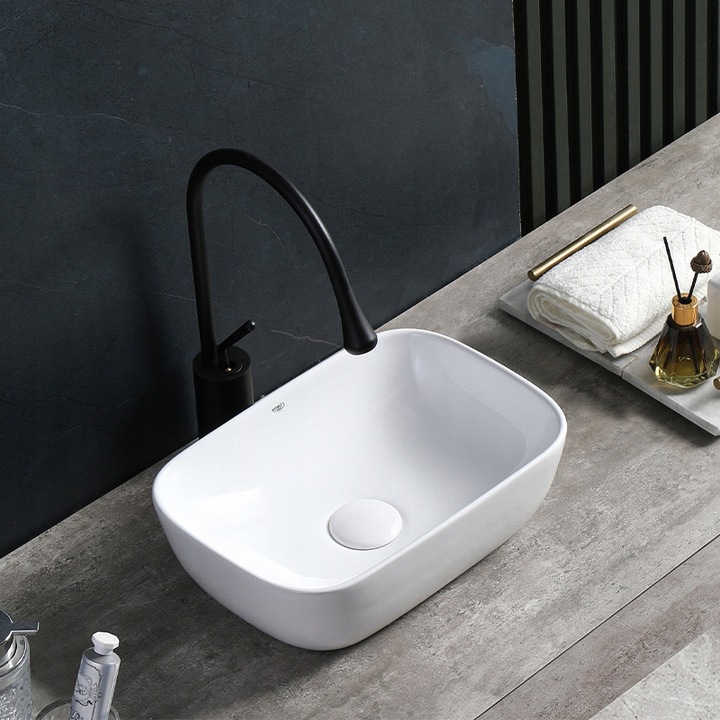 UMYWALKA NABLATOWA CERAMICZNA PROSTOKĄTNA MILO-WH-370 BIAŁA 8