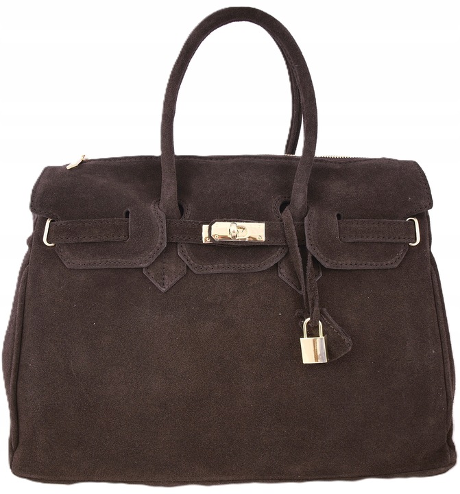 Torebka Włoska CZEKOLADOWA Kuferek SKÓRA ZAMSZ NATURALNY Vera Pelle+pasek