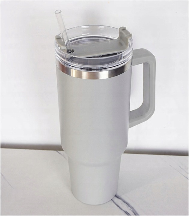 MagiCook KUBEK TERMICZNY 1200 ML ZE SŁOMKĄ STYLE USA Jasna Szarość