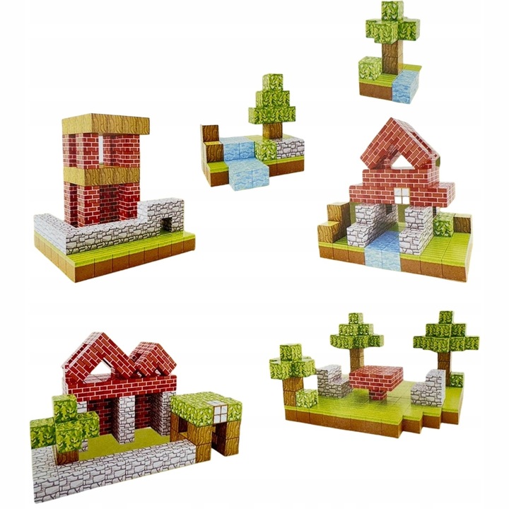 KLOCKI MAGNETYCZNE 300 KLOCKÓW KONSTRUKCYJNE PIKSELE SZEŚCIANY + 3 LUDZIKI