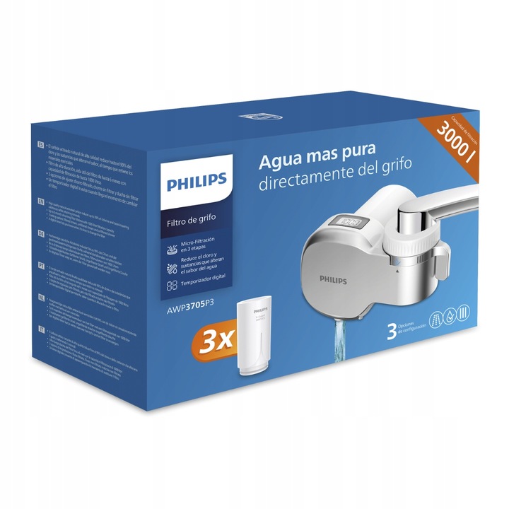 Filtr wody na kran PHILIPS AWP3705P3 filtr nakranowy z licznikiem, 3 wkłady