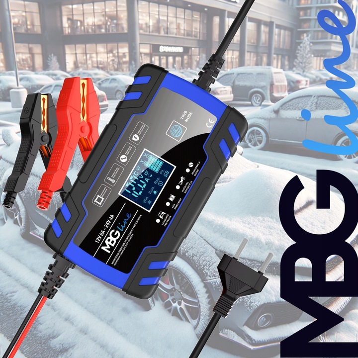 Mocny Prostownik Samochodowy Ładowarka Akumulatora LCD 24V 12V 8A AUTOMAT