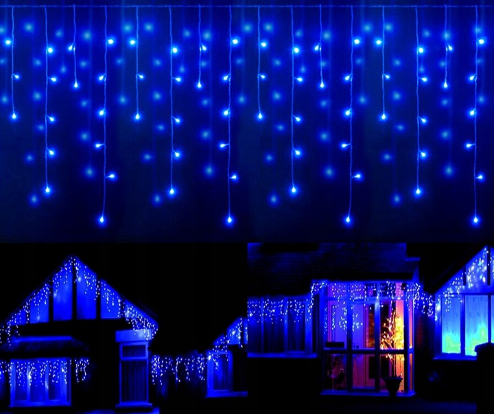 SOPLE 600 LED KURTYNA + FLASH LAMPKI ZEWNĘTRZNE Choinkowe Niebieskie 28M