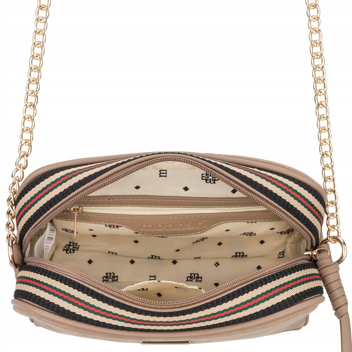 Torebka Damska Listonoszka MONNARI Camel BEŻ ZAMSZ Logo PASEK REGULOWANY