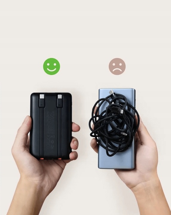 Powerbank VEGER C11 10000 mAh wbudowane kable Lightning USB C mały lekki