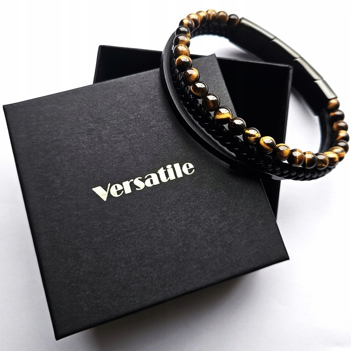 Bransoletka męska REGULOWANA 20-23CM TYGRYSIE OKO SKÓRA JAKOŚĆ VERSATILE