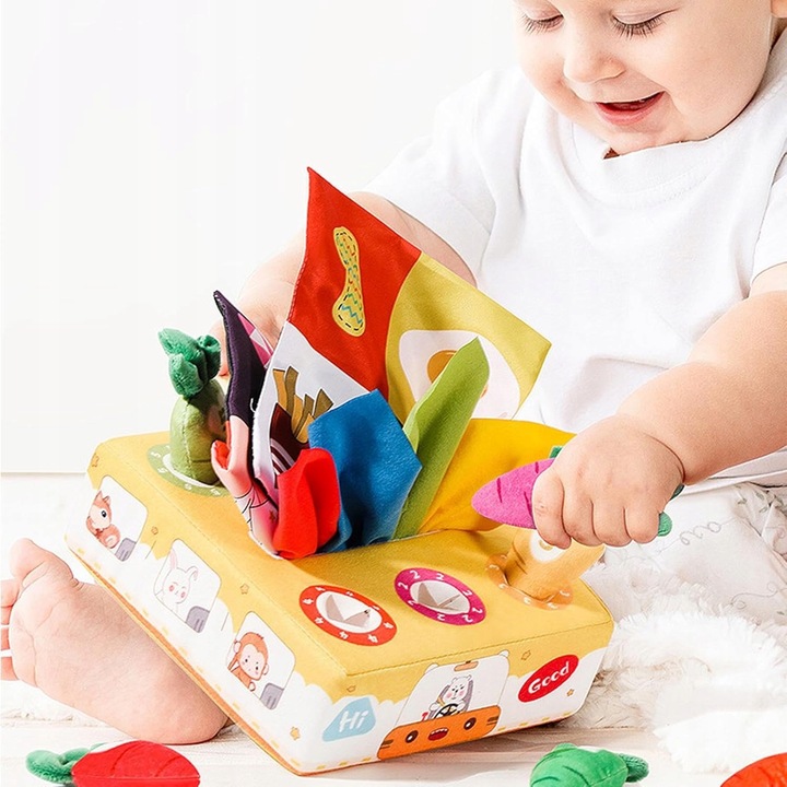 SORTER PUDEŁKO Z CHUSTECZKAMI MARCHEWKI PLUSZOWE MONTESSORI SENSORYCZNE