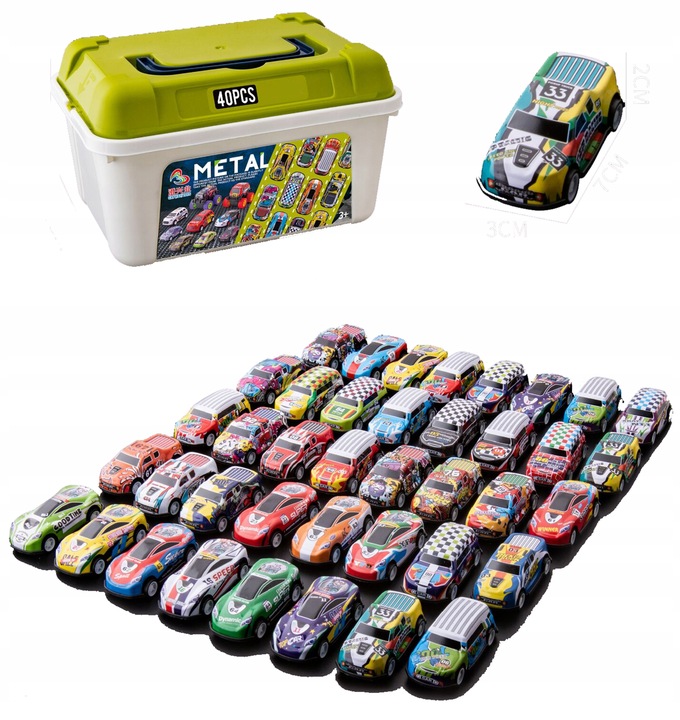 ZESTAW SAMOCHODÓW RESORAKÓW 40 SZT. W SKRZYNCE