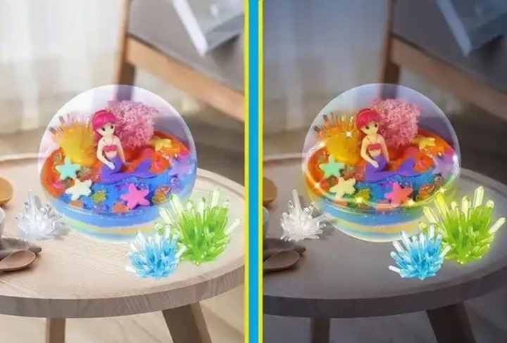 ZESTAW KREATYWNY SYRENKA MAGICZNE TERRARIUM DIY LAMPKA LED KRYSZTAŁ