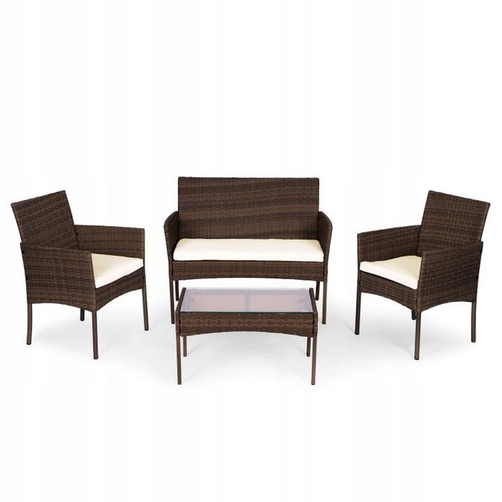 ZESTAW MEBLI OGRODOWYCH Z TECHNORATTANU ŁAWKA STÓŁ KRZESŁA BRĄZ MultiGarden