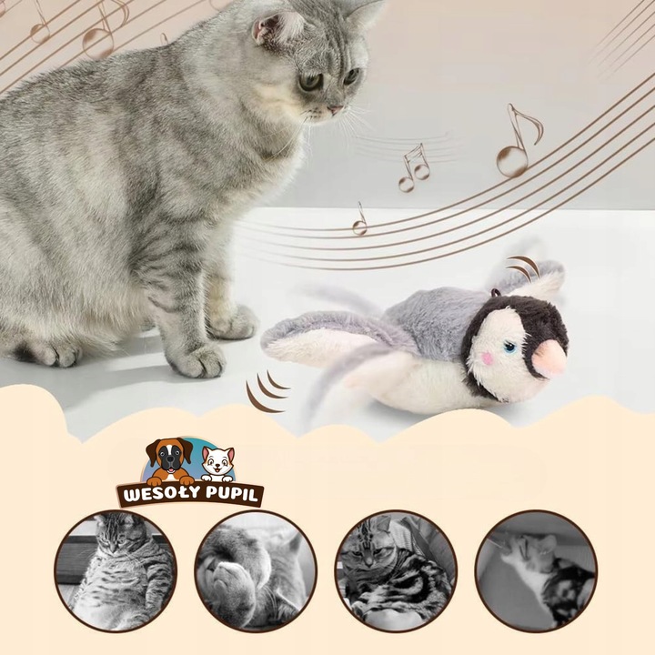 Zabawka dla kota INTERAKTYWNA latający PTAK z dźwiękiem na USB z kocimiętka