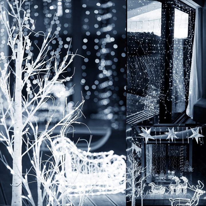 KURTYNA ŚWIETLNA NA BATERIE 300 LED LAMPKI 3x3M 8 FUNKCJI ZIMNE ŚWIATŁO