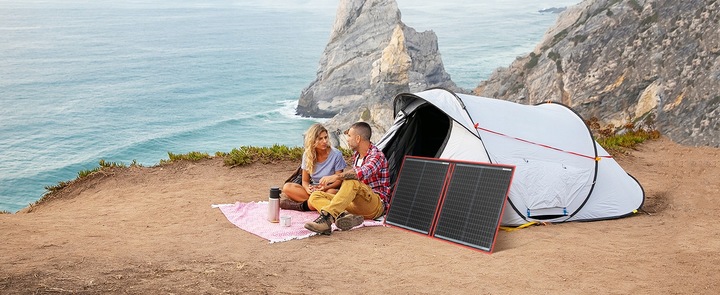 Przenośny panel słoneczny Dokio solarny 110W 18V kontroler 12V akumulator