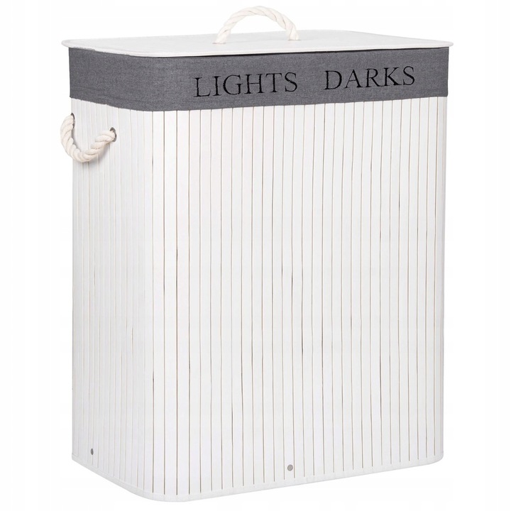 KOSZ BAMBUSOWY NA PRANIE BIELIZNĘ DWUKOMOROWY Z POKRYWĄ POJEMNIK DUŻY 100L