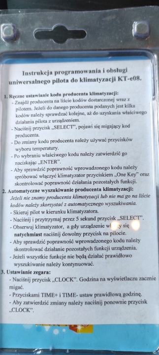 Pilot uniwersalny do klimatyzacji KT-e08