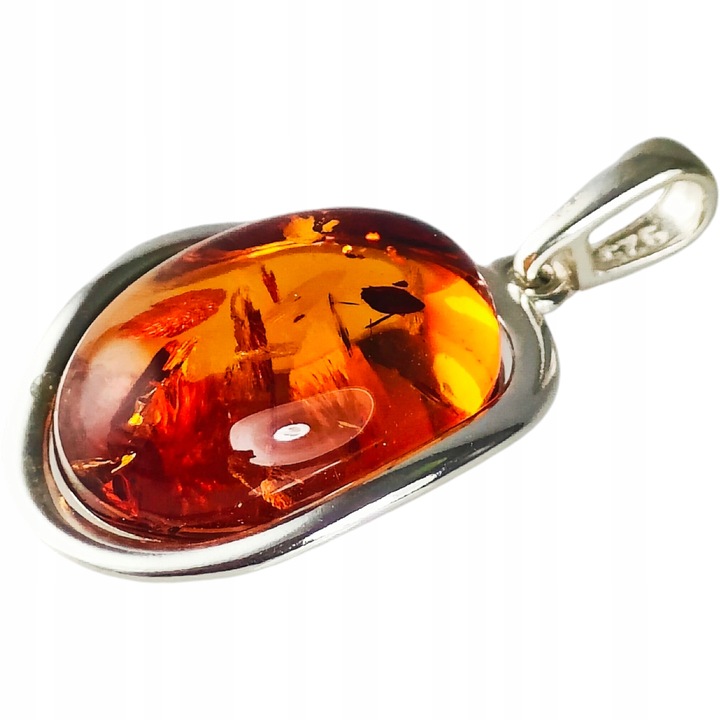 WISIOREK SREBRNY z DUŻYM CERTYFIKOWANYM Bursztynem Srebro ELEGANCKA PIĘKNA