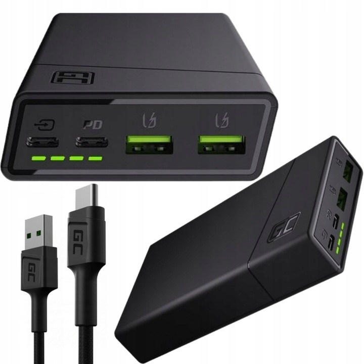 POWER BANK 20000mAh GREEN CELL 18W PD USB-C QC POWER DELIVERY QUICK CHARGE