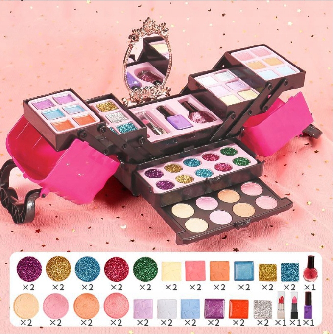 53PCS ZESTAW KUFEREK KOSMETYKÓW DO MAKIJAŻU I PAZNOKCI DLA DZIECI PREZENT