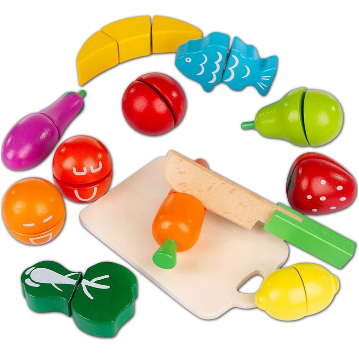 DREWNIANE WARZYWA I OWOCE ZESTAW DO KROJENIA ZESTAW PRZENOŚNY DO ZABAWY XXL