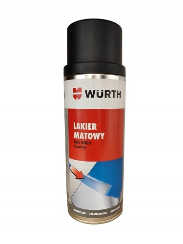 WURTH Lakier Czarny Mat Satyna Spray Szybkoschnący RAL 9005 400ml