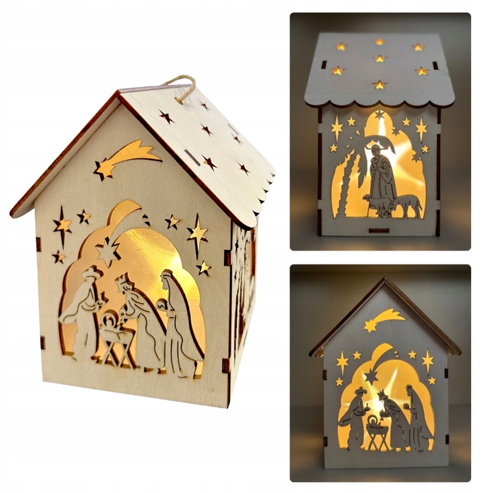Lampion na Roraty lampion Adwentowy drewniany Lampion + LED Piękne Gwiazdki