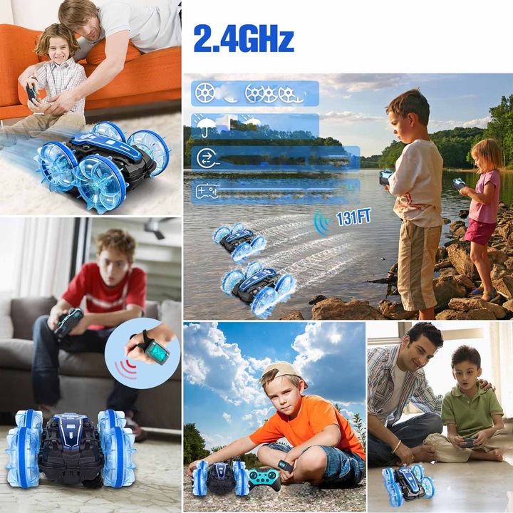 SAMOCHÓD ZDALNIE STEROWANY RC GESTAMI AMFIBIA 2 PILOTY 4x4 360° PŁYWAJĄCY