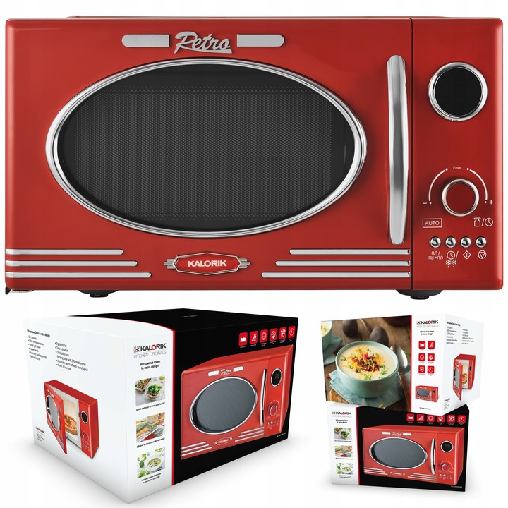 KUCHENKA MIKROFALOWA GRILL MIKROFALÓWKA RETRO 1000W 23L CZERWONA MIKROFALA