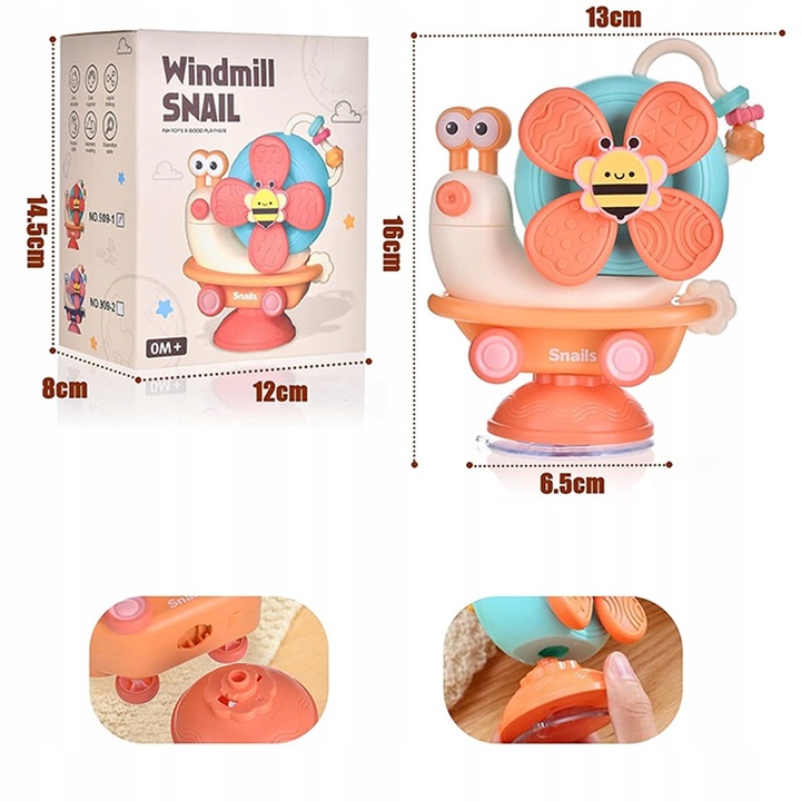 ŚLIMAK SENSORYCZNY JEŻDŻĄCY 4W1 SPINNER Z PRZYSSAWKĄ DLA DZIECI DO KĄPIELI