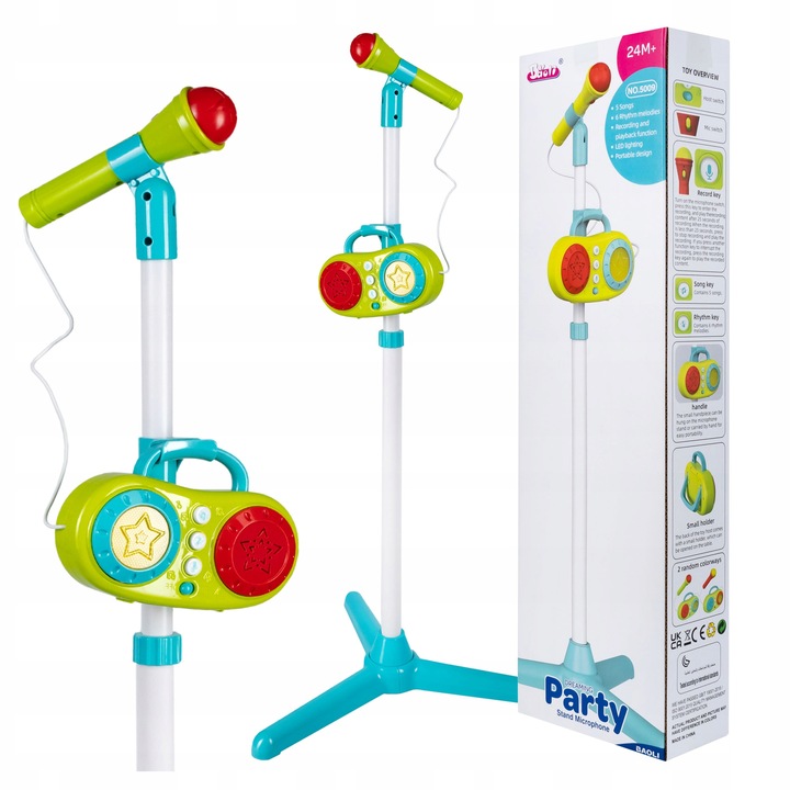 MIKROFON KARAOKE FUNKCJA NAGRYWANIA ZESTAW Z STATYWEM REGULACJA ŚWIATŁA LED