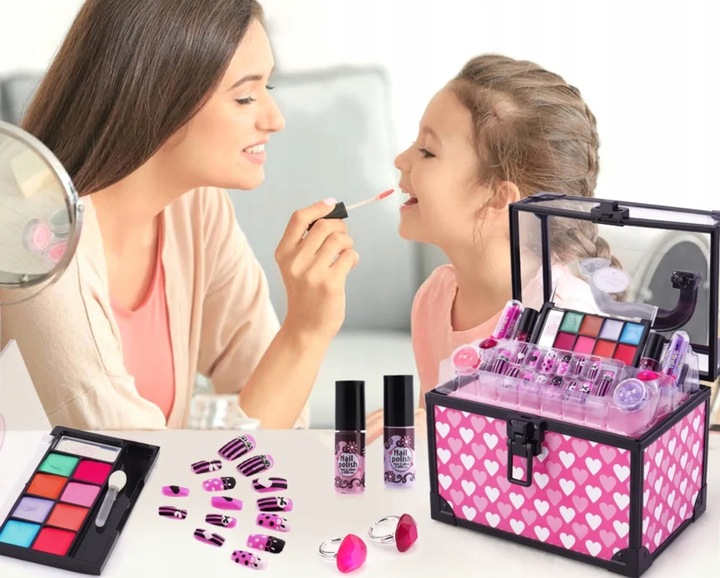 KUFEREK KOSMETYKÓW DLA DZIECI ZESTAW PIĘKNOŚCI DO MAKIJAŻU MAKE-UP PAZNOKCI