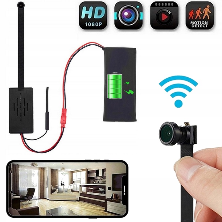 MINI KAMERA SZPIEGOWSKA ELASTYCZNA WIFI JAK GUZIK APLIKACJA DETEKCJA RUCHU
