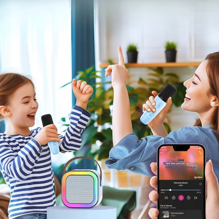 ZESTAW KARAOKE 2 MIKROFONY + GŁOŚNIK BEZPRZEWODOWY BLUETOOTH SUPER DŹWIĘK