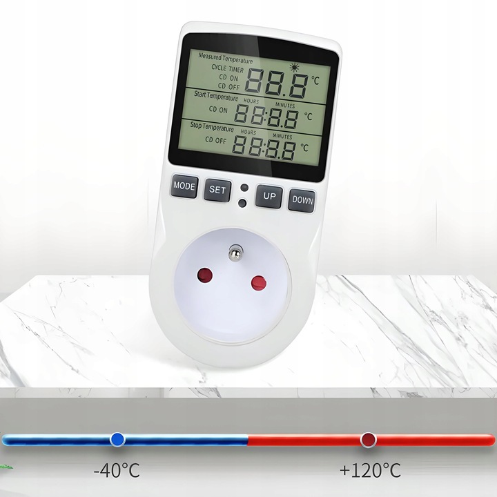 TERMOSTAT ELEKTRONICZNY CYFROWY REGULATOR TEMPERATURY 16A 250V GNIAZDO